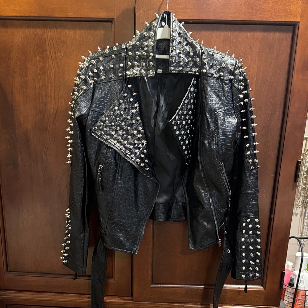 Studded Black Leather Biker Jacket - Designer Style